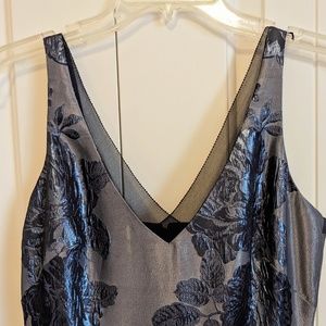 WHBM Special Occasion Party Dress, Dark Blue and Black Floral Jacquard, Size 2